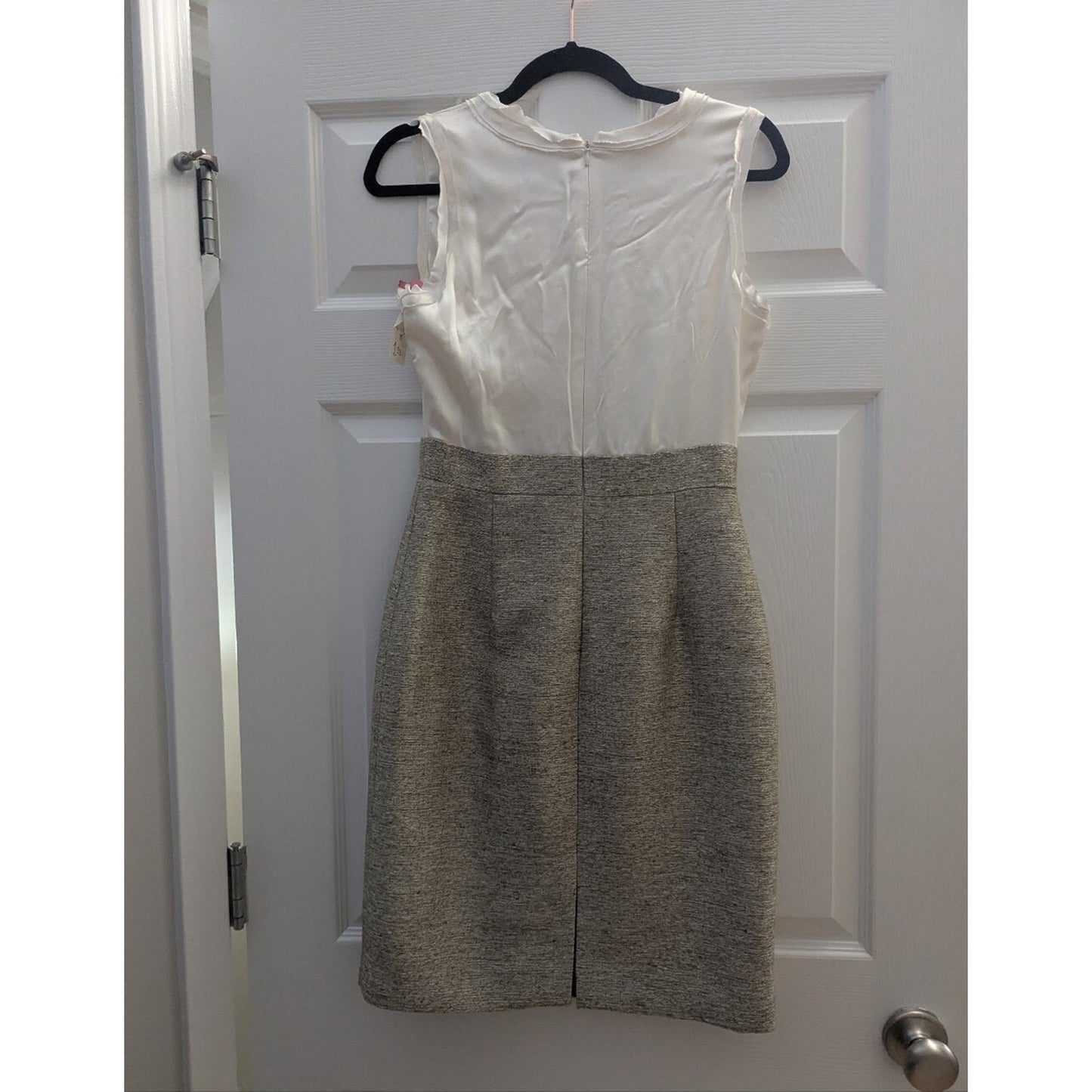Antonio Melani Womens 2 Ivory Ruffle Tweed Pencil Dress Silk Detail Career Cockt