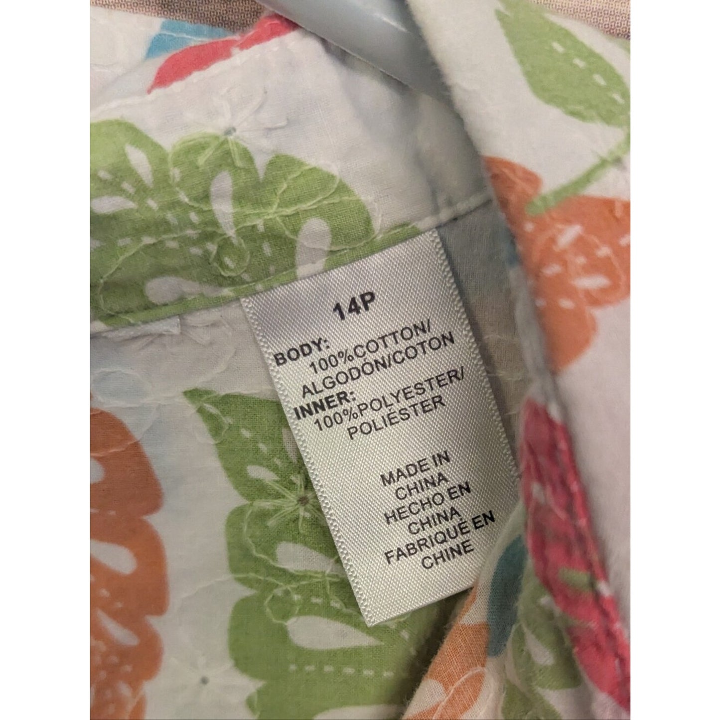 Women’s 14P Tropical Leaf Button Front Shirt Cotton Hawaiian Blouse Petite