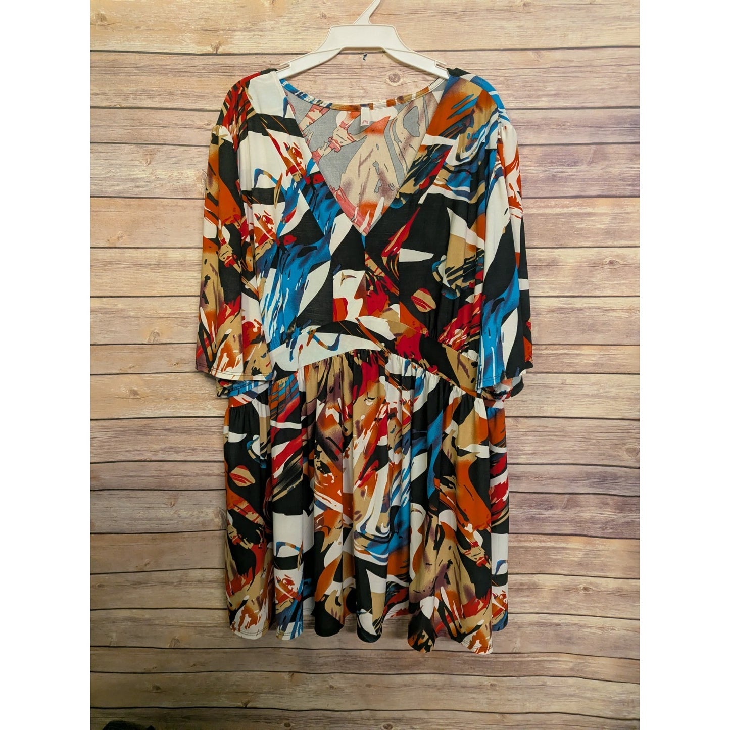 Scarlett’s Boutique NWT 3XL Plus SzAbstract Print V-Neck Babydoll Tunic Top #G37