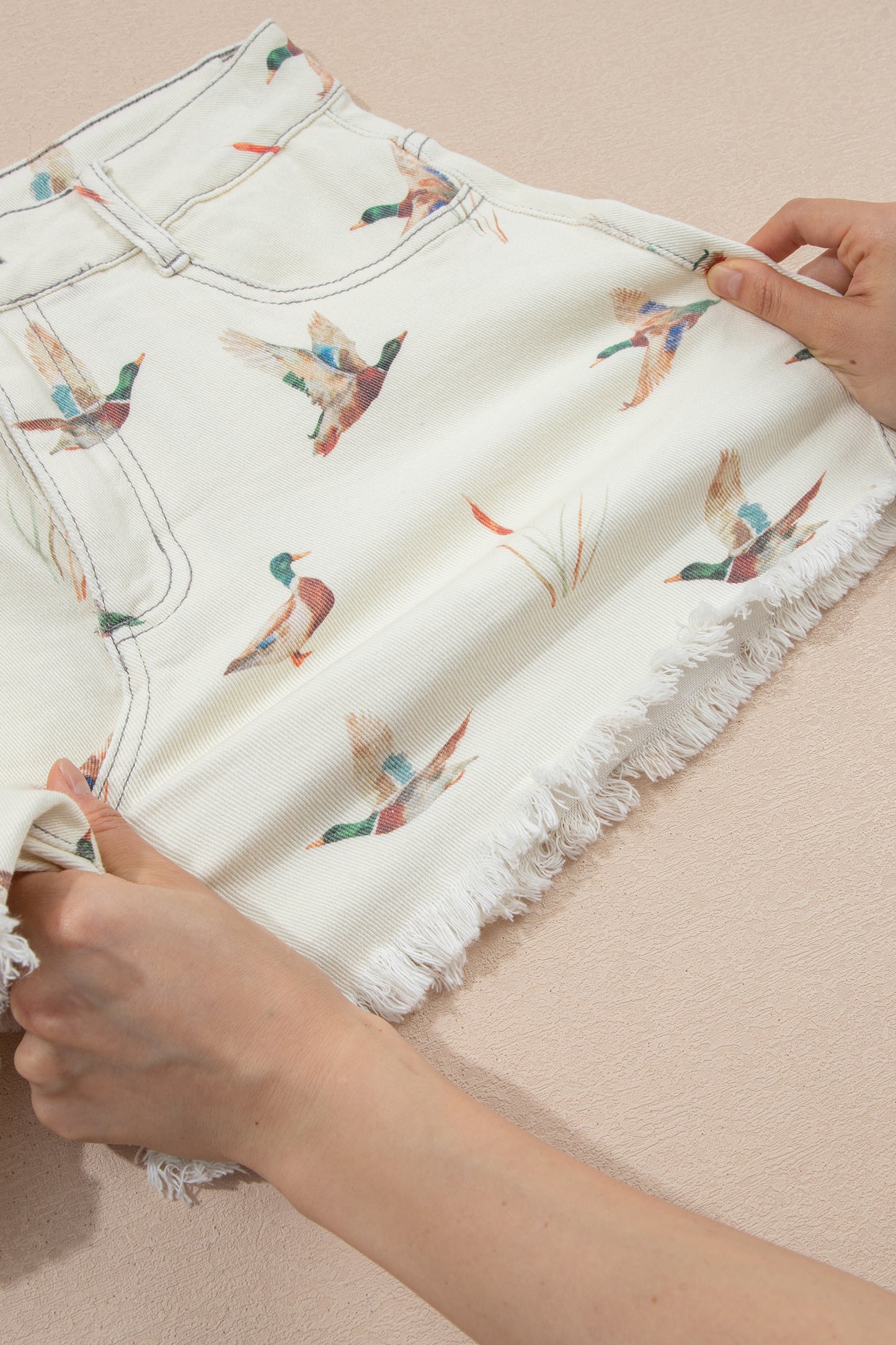 Duck Mallard High Waist Frayed Denim Shorts
