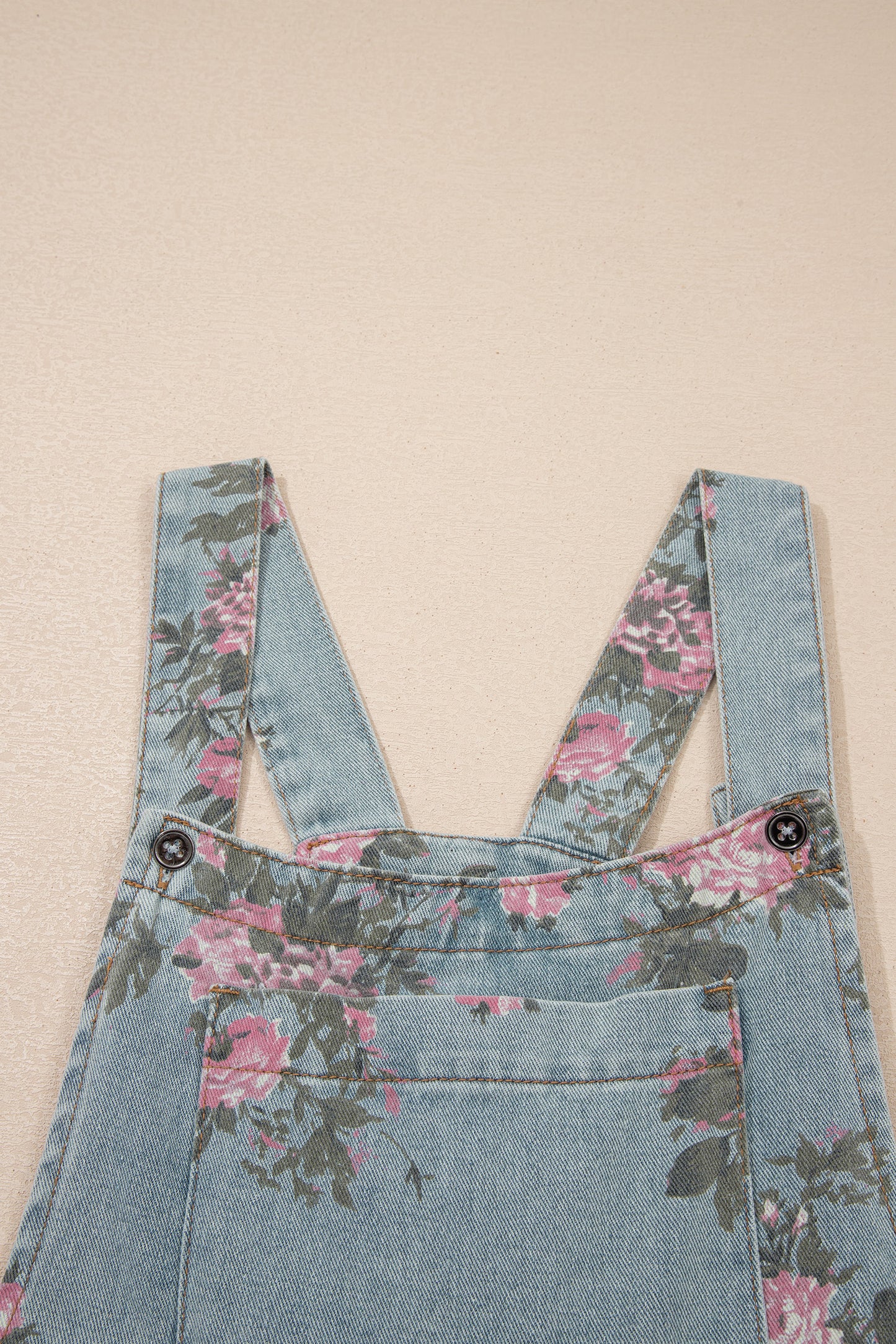 Beau Blue Floral Denim Jumpsuit Wide Leg Pleated Sleeveless Boho Overalls