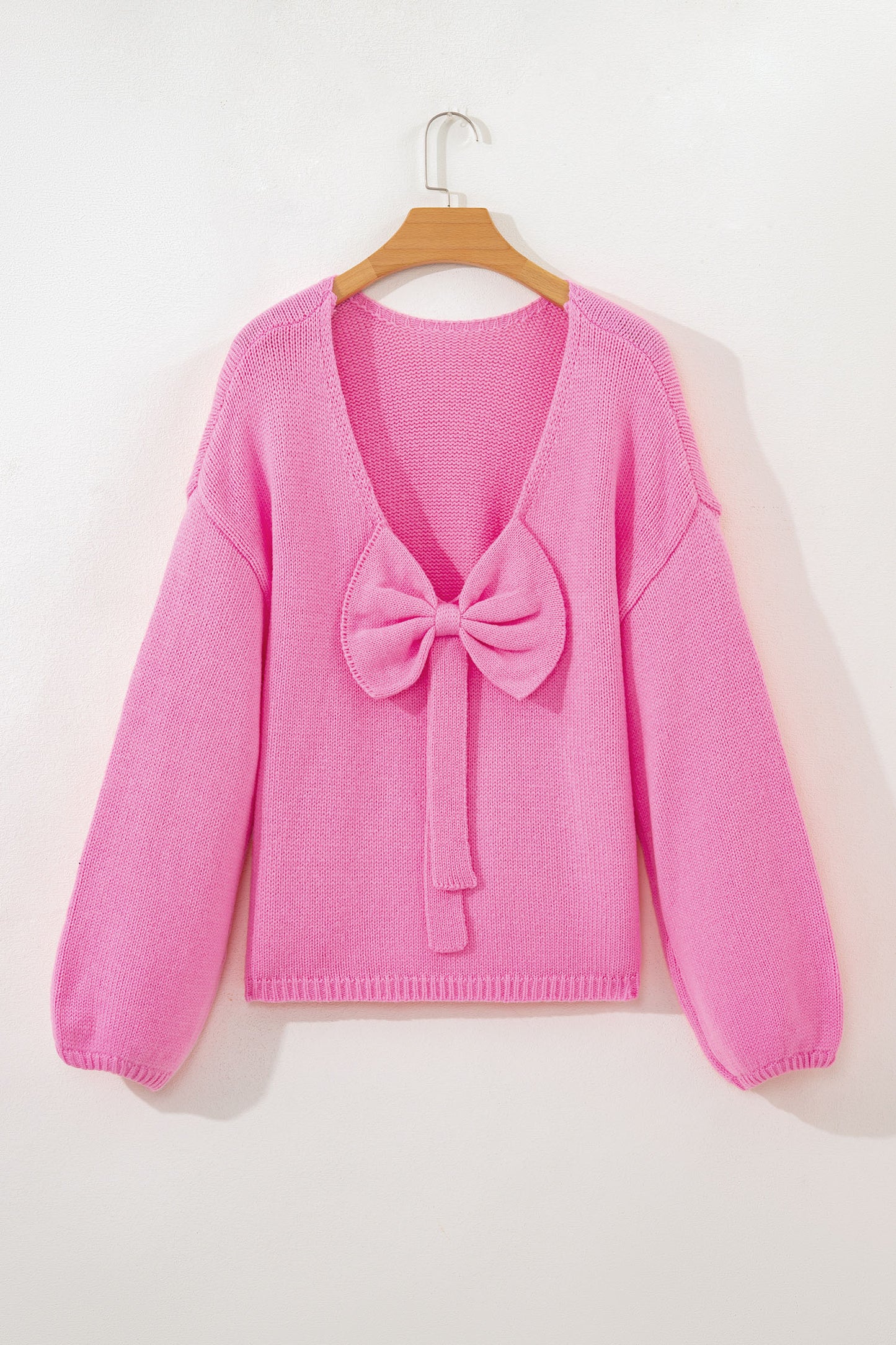 Fiery Red Festive Bow Backless Bubble Sleeve Sweater