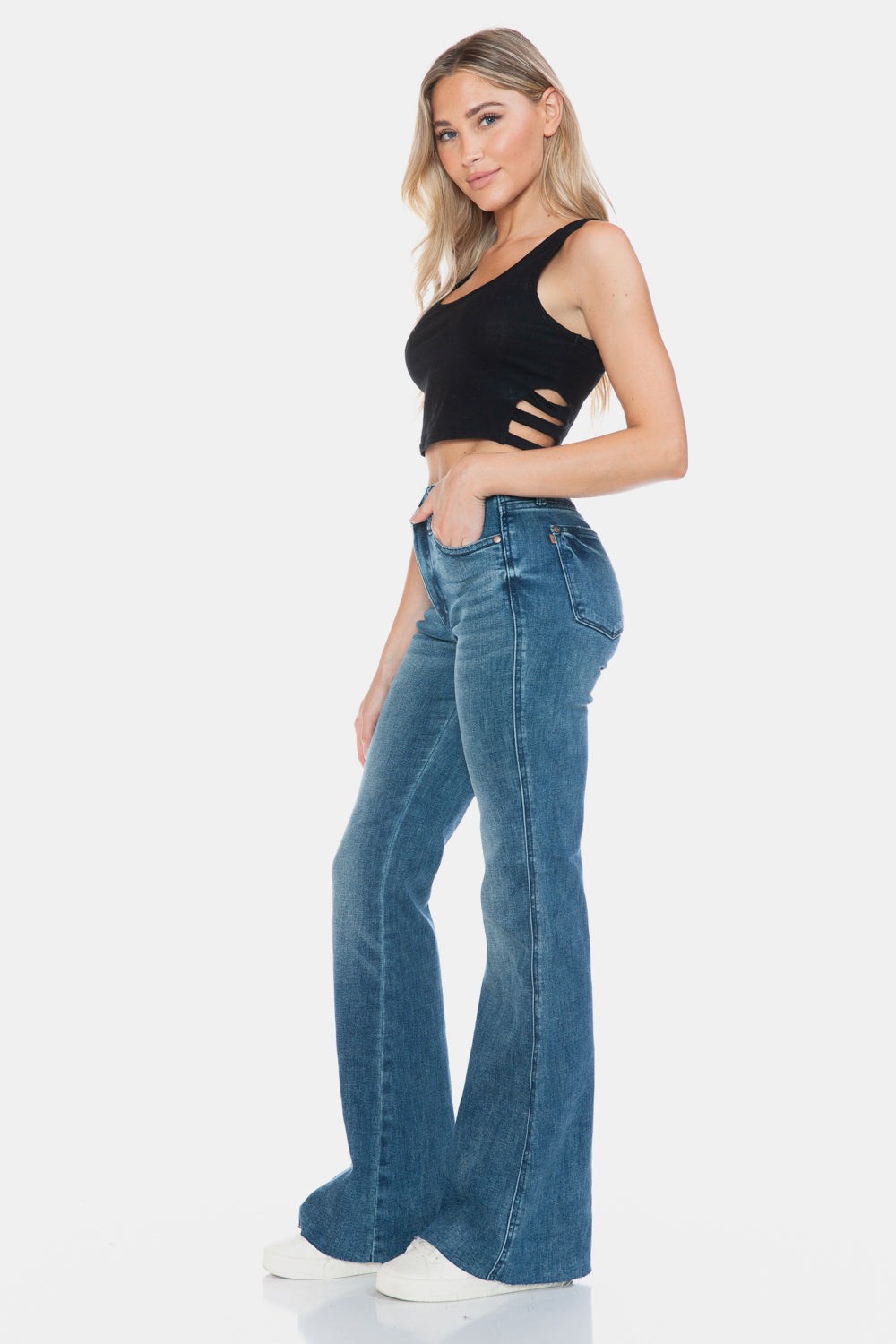 Judy Blue Full Size Tummy Control Cut Hem Flare Jeans - Scarlett's Riverside Boutique 