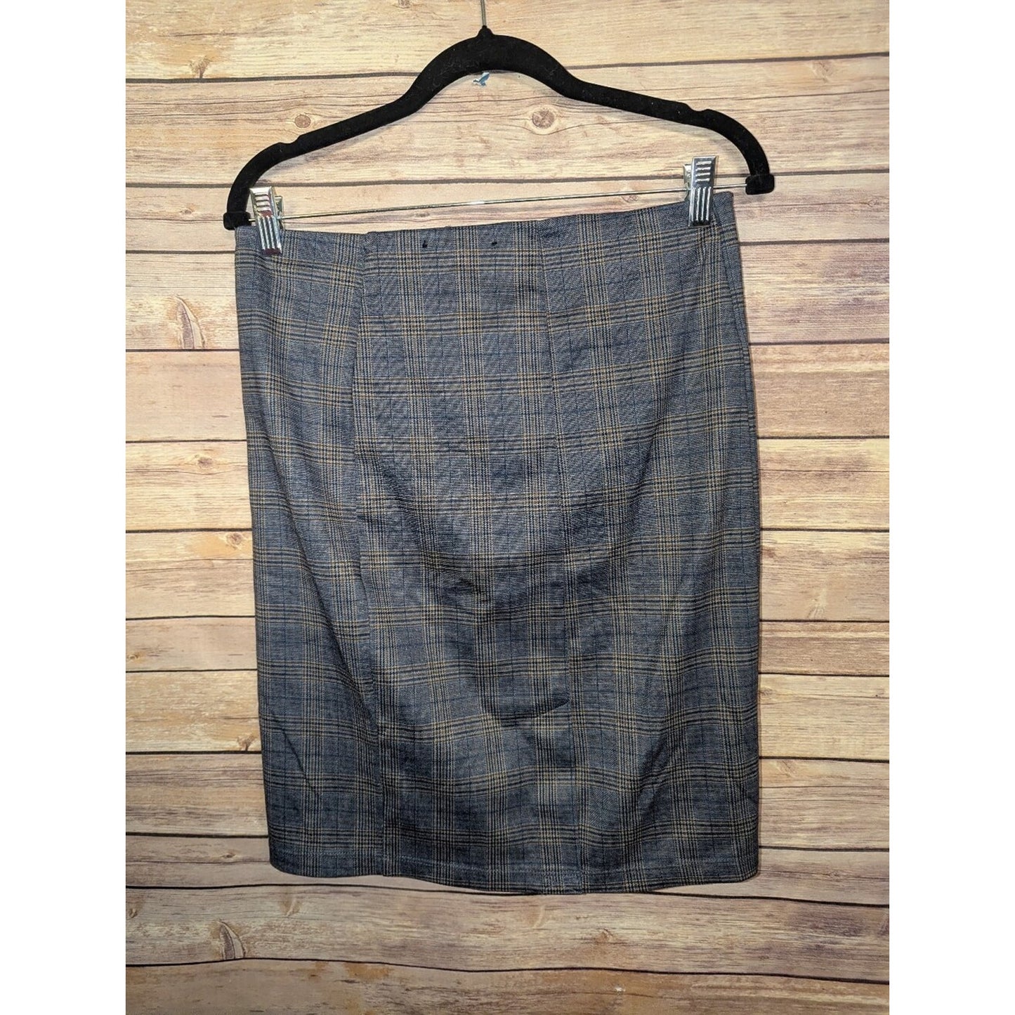 Liverpool Los Angeles Plaid Pencil Skirt Womens 8P Navy Khaki Stretch Career Pet