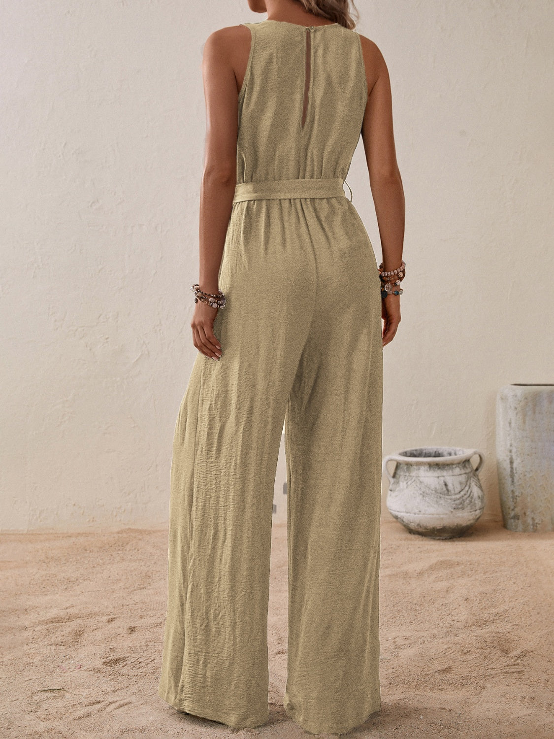 Tied Surplice Sleeveless Wide Leg Jumpsuit - Scarlett's Riverside Boutique 