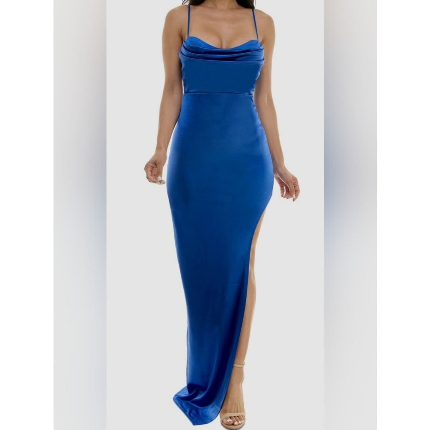 Emerald Sundae Women's Juniors Blue Lined Formal Draped Gown Dress Size XXS
