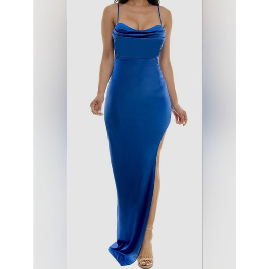 Emerald Sundae Women's Juniors Blue Lined Formal Draped Gown Dress Size XXS