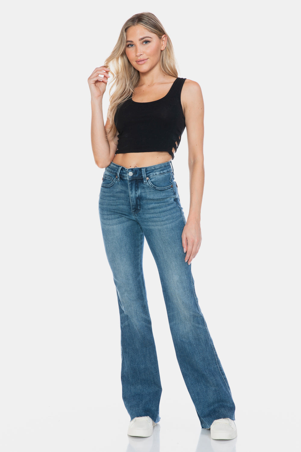 Judy Blue Full Size Tummy Control Cut Hem Flare Jeans - Scarlett's Riverside Boutique 