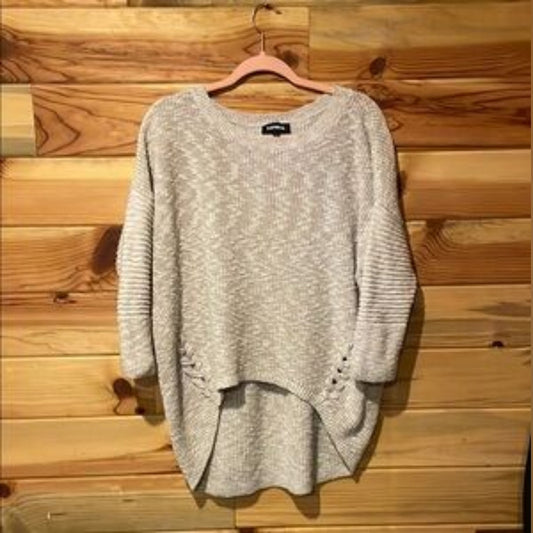 100% Cotton Express Braid Accent 3/4 Sleeve Sweater. OS Medium