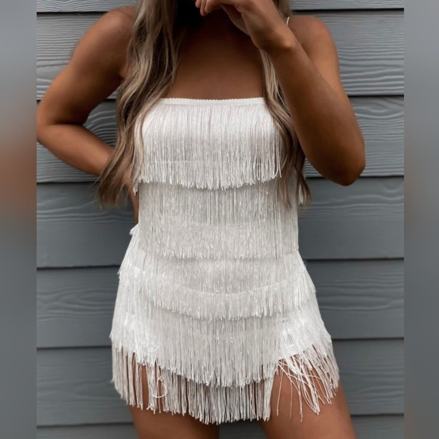 Country Glam, Wedding Shower, White fringe romper, Size XL