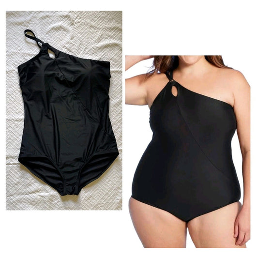 Women's Chlorine Resistant Tummy Control One Shoulder One Piece Swimsuit #G36