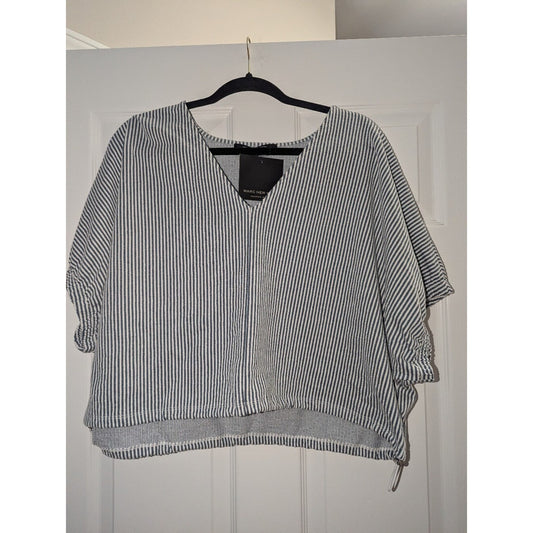 Marc New York Andrew Marc Womens M Navy White Stripe V Neck Boxy Top NWT