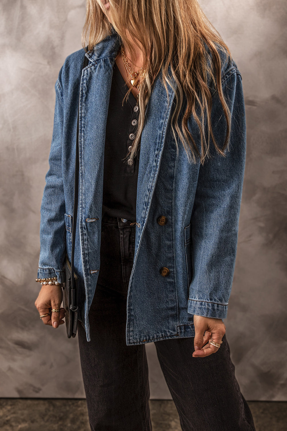 Sail Blue Side Pockets Lapel Collar Denim Jacket - Scarlett's Riverside Boutique 