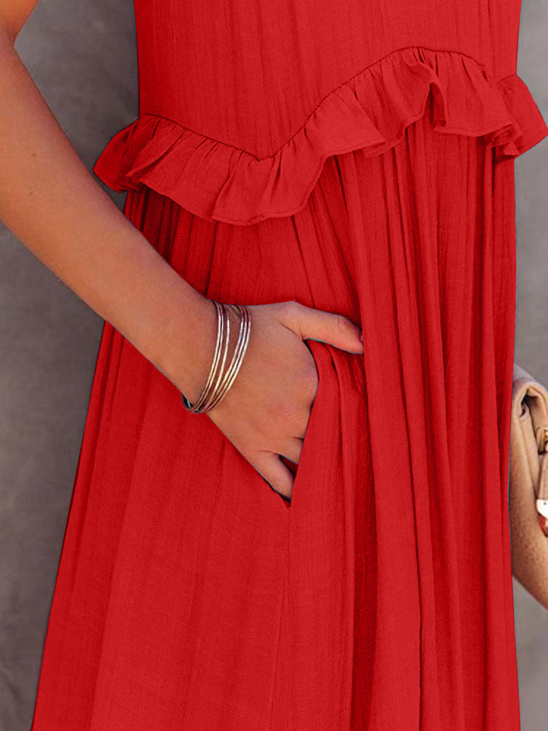 Ruffled Sleeveless Tiered Maxi Dress with Pockets - Scarlett's Riverside Boutique 