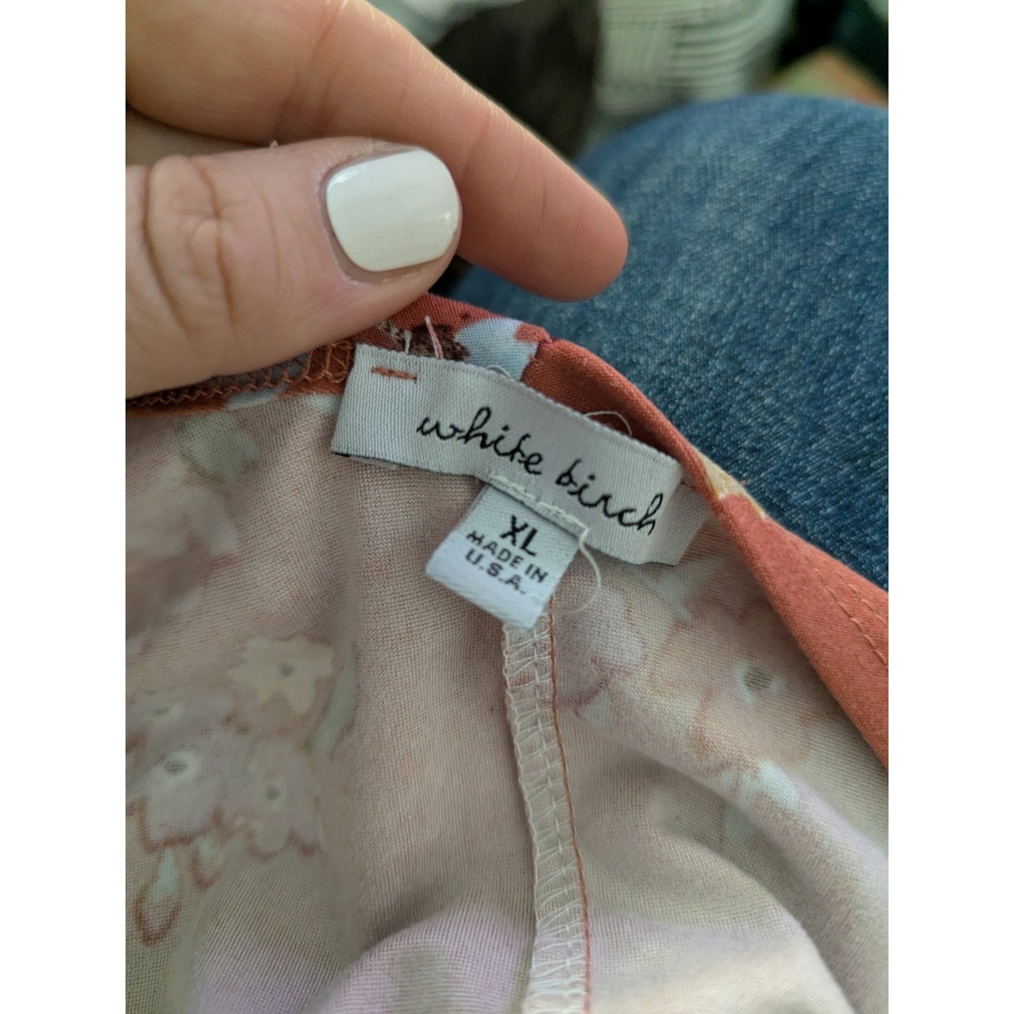 White Birch Women’s XL Floral Tie Front Top Rust Pink Boho 3/4 Sleeve Blouse