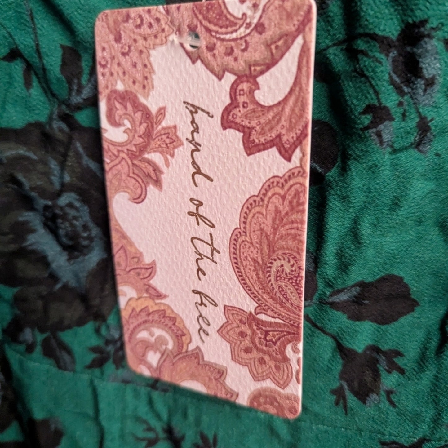 Free People-Bnd of the Free- Emerald Green Floral Mini Dress. Size S