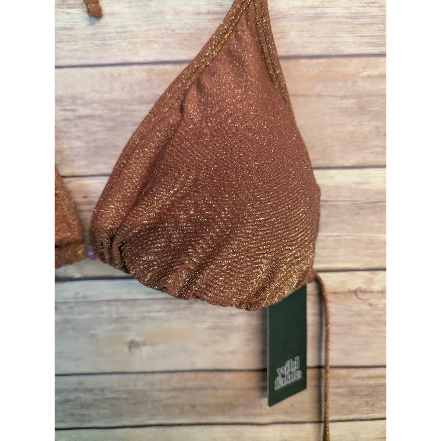 Wild Fable Bikini Top XL 16 Brown Gold Shimmer Triangle Halter Swim NWT