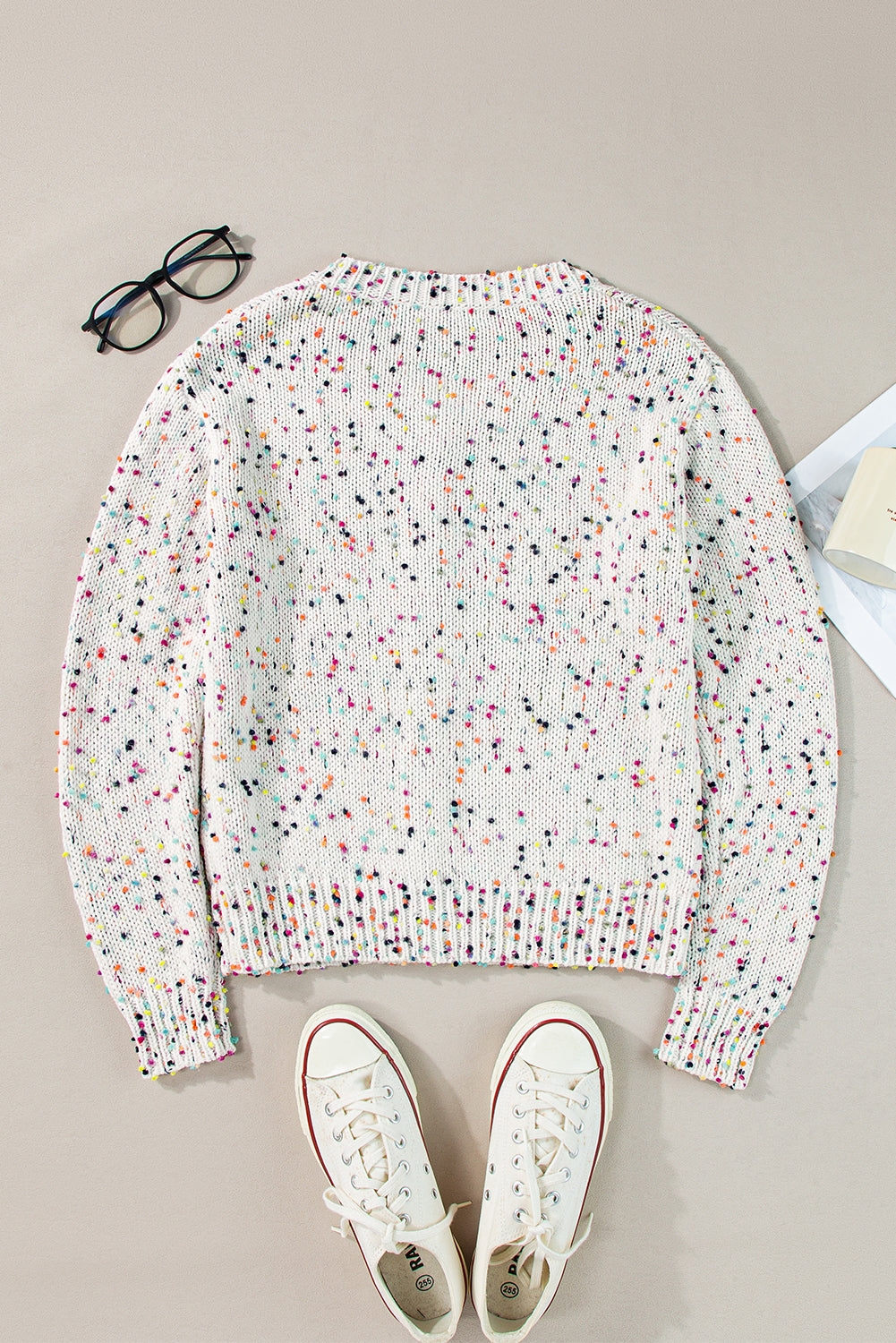 White Multicolor Confetti Sweater Cardigan - Scarlett's Riverside Boutique 