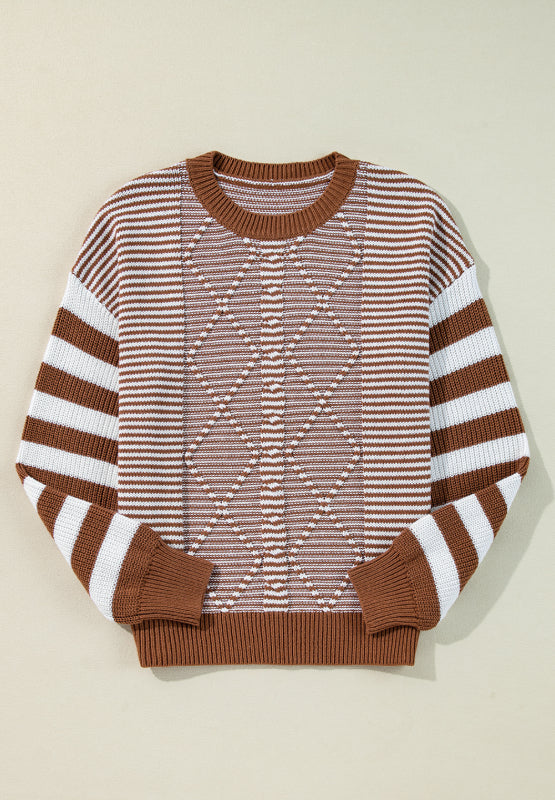 Striped Round Neck Dropped Shoulder Sweater - Scarlett's Riverside Boutique 