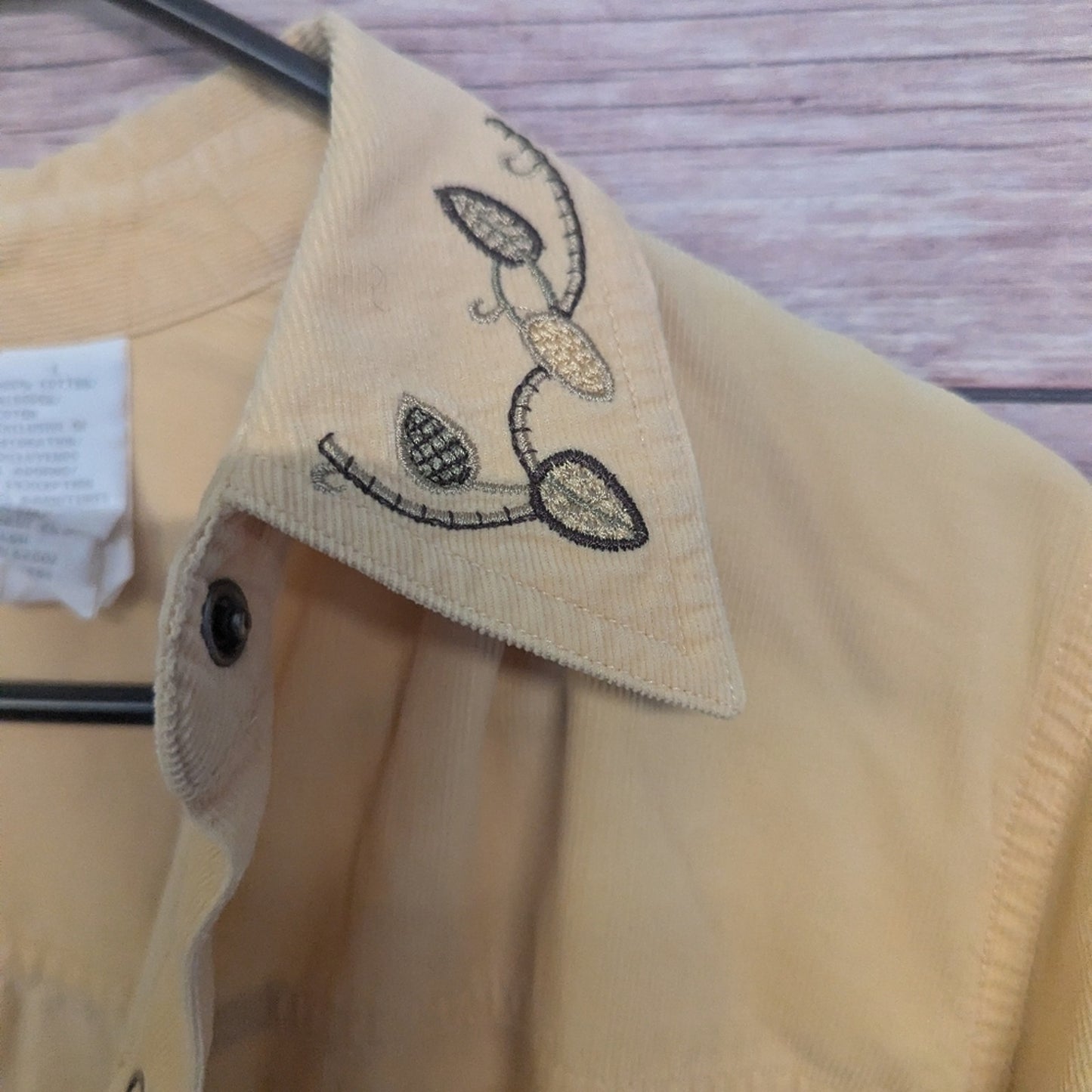 Liz Claiborne Yellow Button Front Shirt Jacket Embroidered Trim Utility Top Size