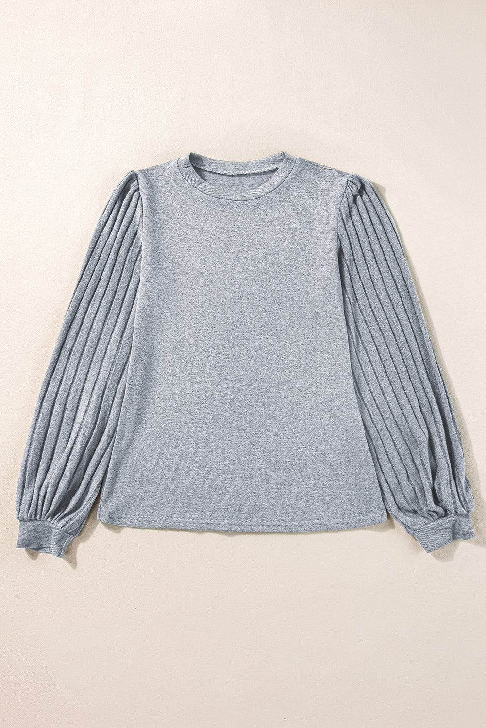 Gray Contrast Ribbed Bishop Sleeve Top - Scarlett's Riverside Boutique 