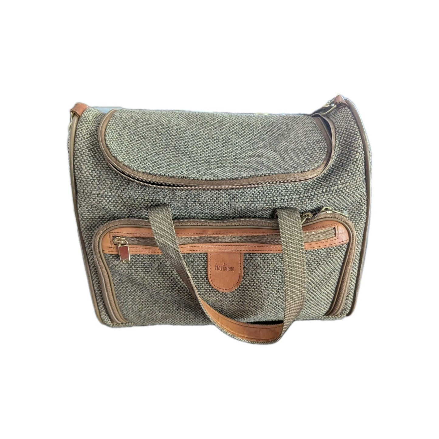 Vintage Hartmann Tweed & Leather Carry On Duffle Cosmetics Case Luggage Bag 15"
