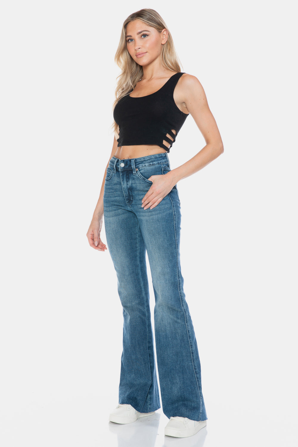 Judy Blue Full Size Tummy Control Cut Hem Flare Jeans - Scarlett's Riverside Boutique 