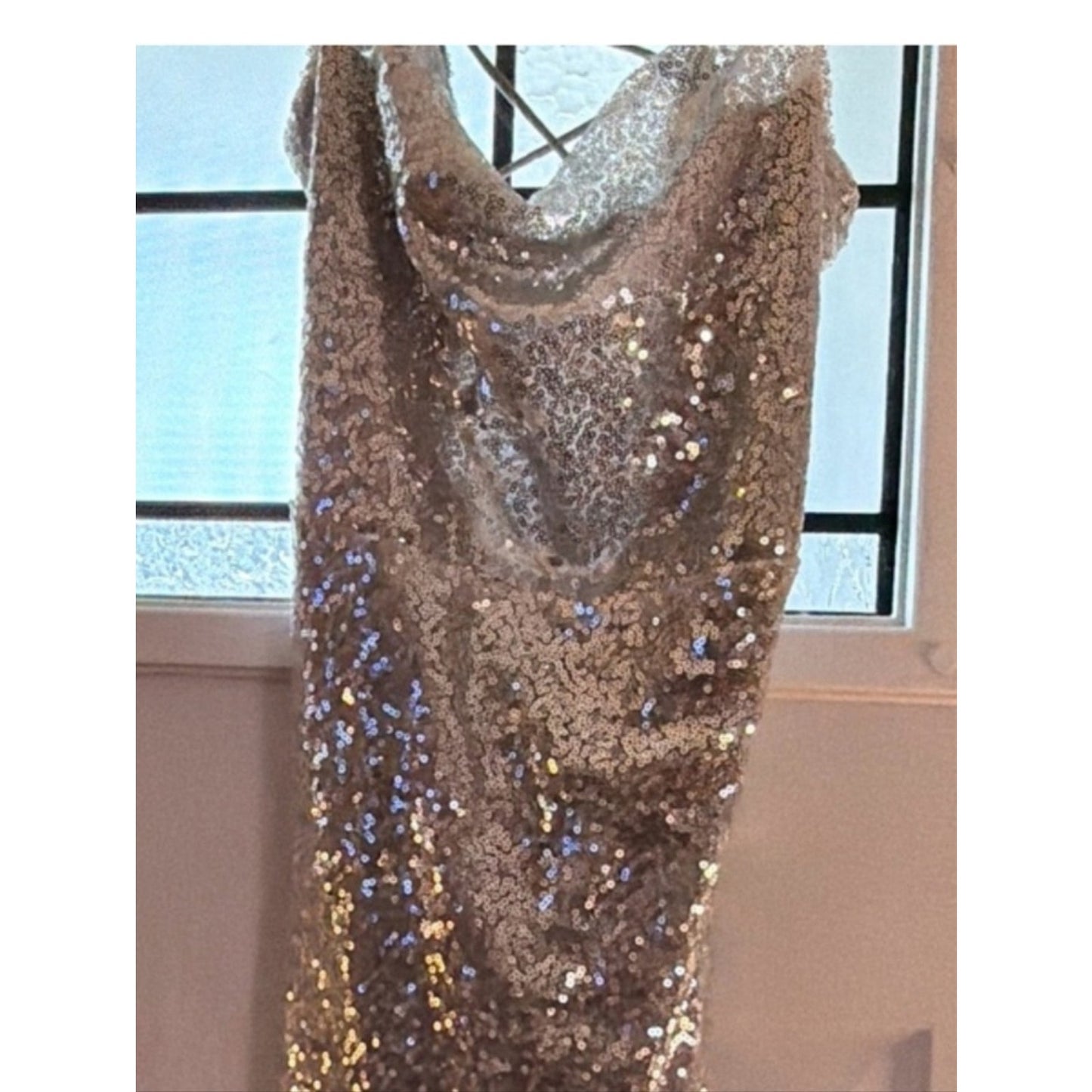 NWT Birch & Stone Silver Sequin Cowl Neck Bodycon Mini Dress Small Party Cocktai
