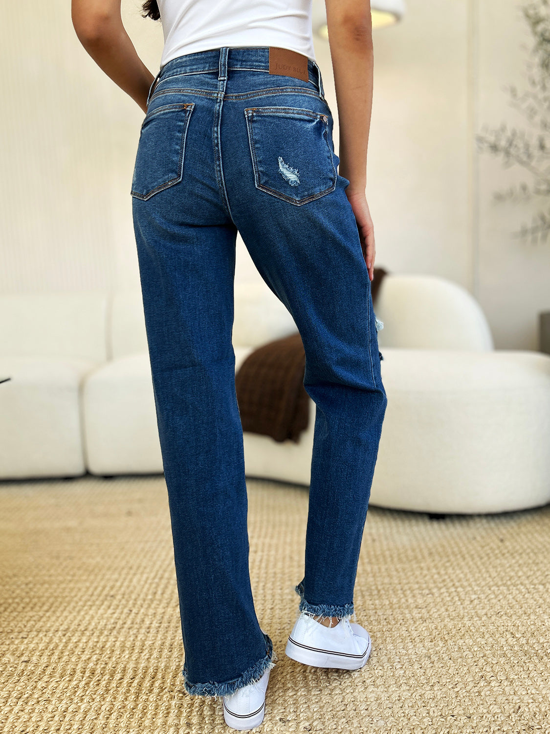 Judy Blue Full Size Mid Rise Distressed Raw Hem Jeans - Scarlett's Riverside Boutique 