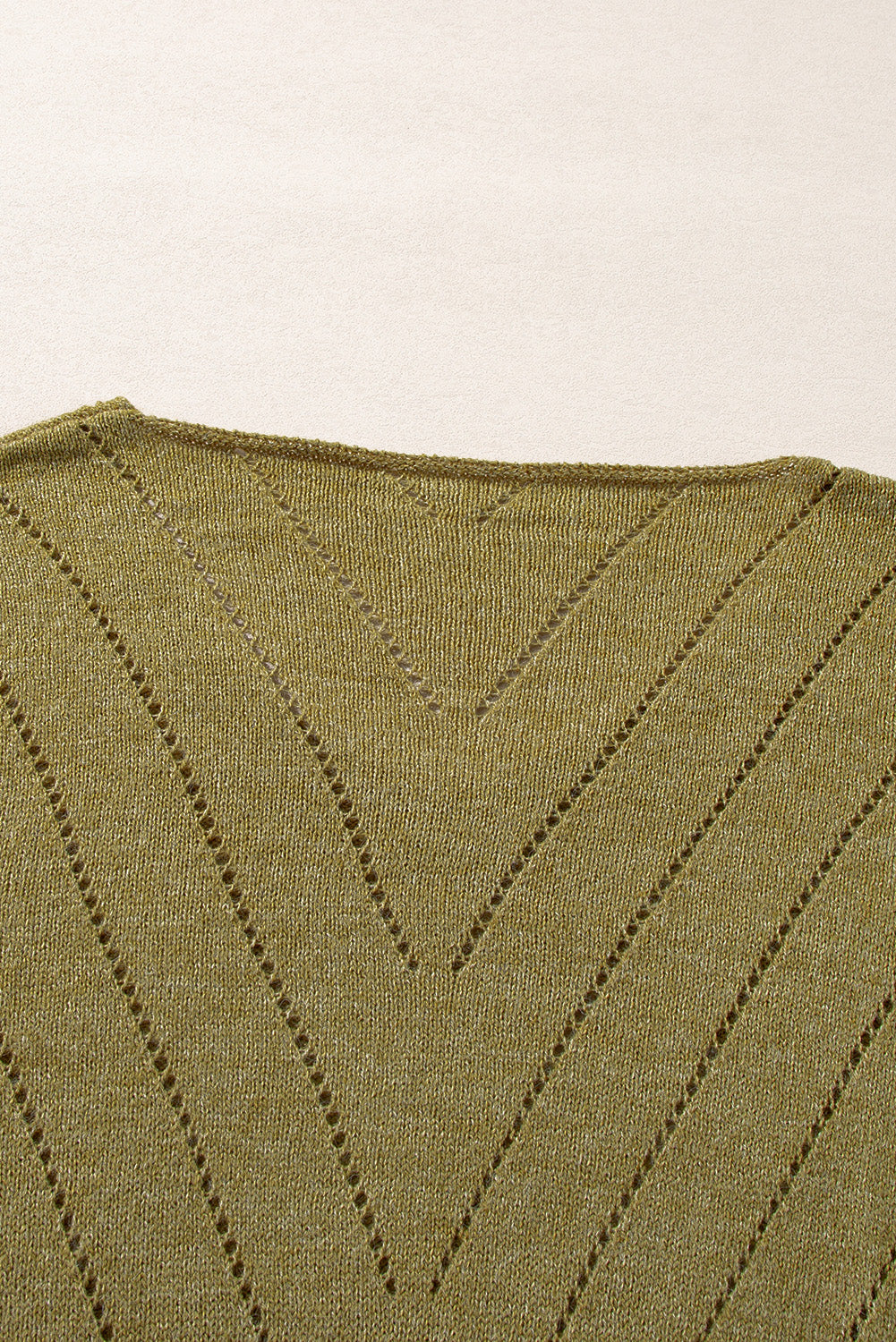 Sage Green Solid Eyelet Drop Shoulder V Neck Sweater - Scarlett's Riverside Boutique 