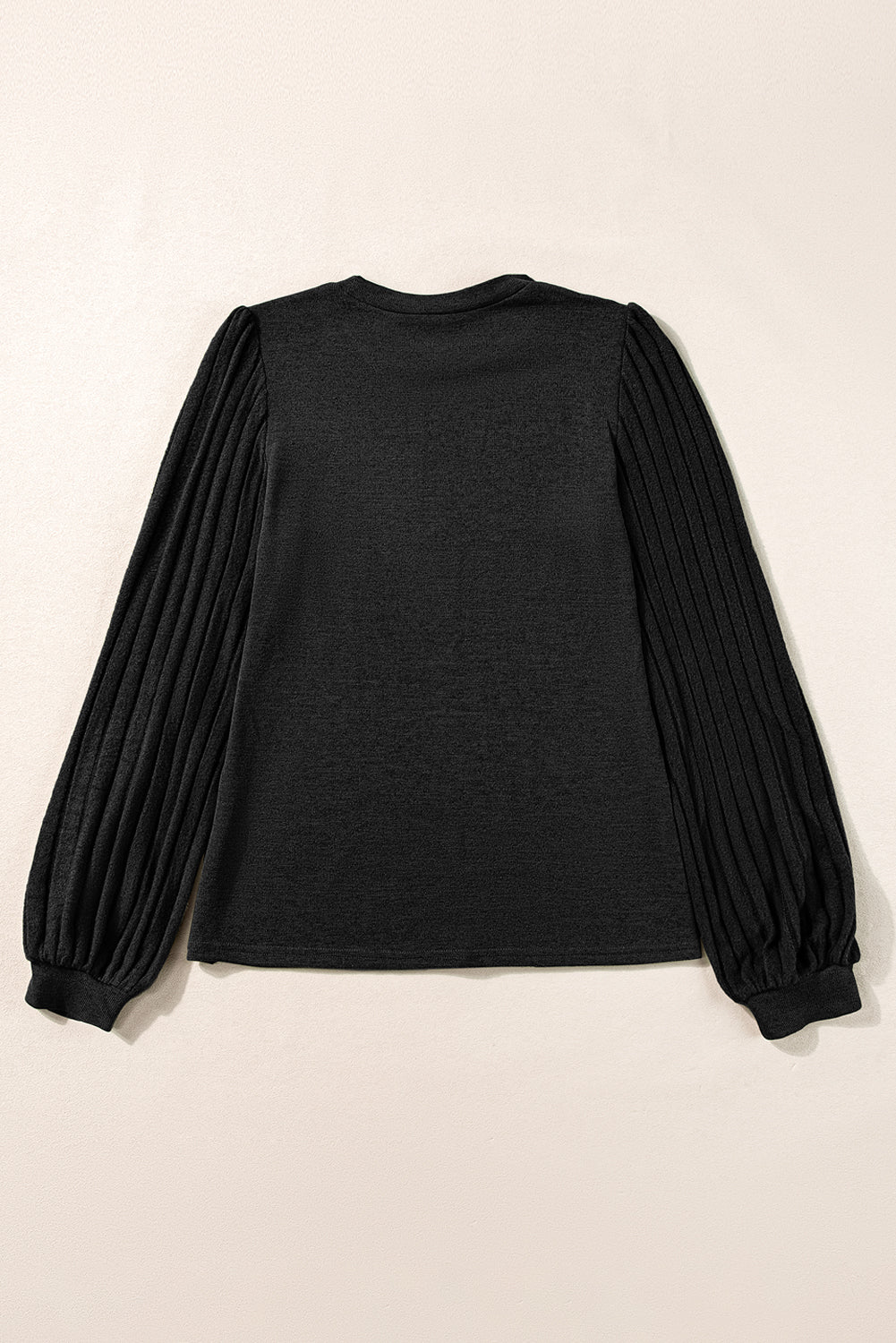 Black Contrast Ribbed Bishop Sleeve Top - Scarlett's Riverside Boutique 