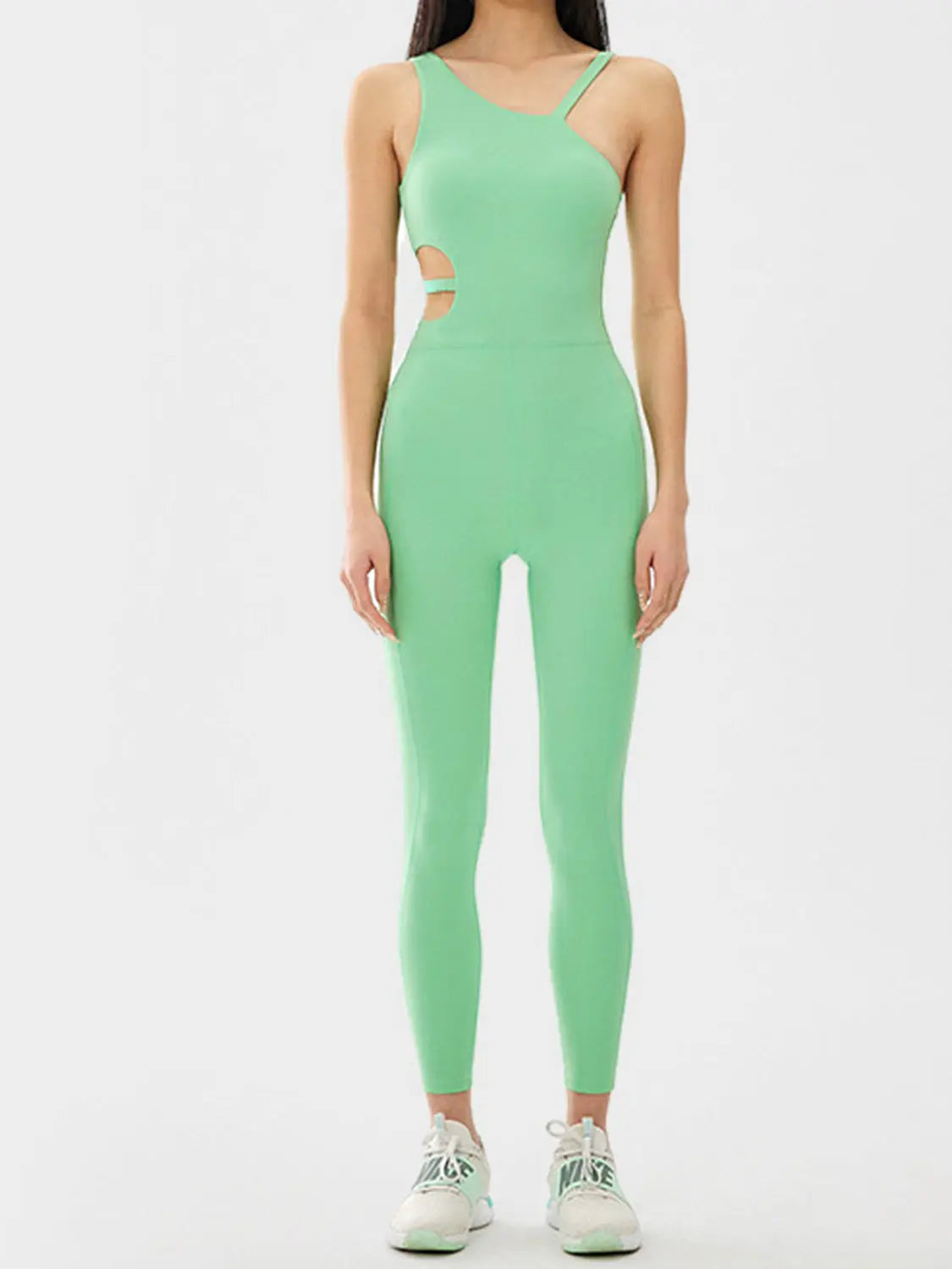 Cutout Asymmetrical Neck Active Jumpsuit - Scarlett's Riverside Boutique 