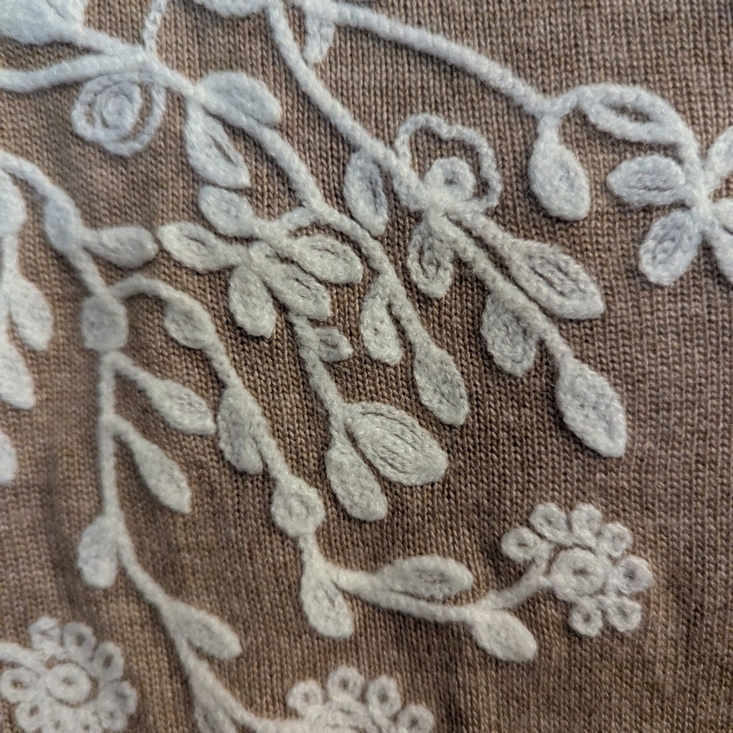 Tan Sweater with White Floral Embroidery, Size S