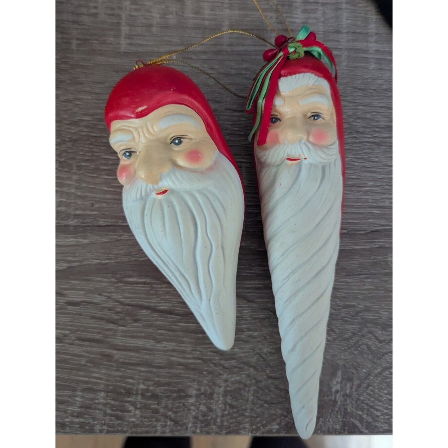 Vintage Santa Claus Icicle Christmas Ornaments Lot of 2 Ceramic