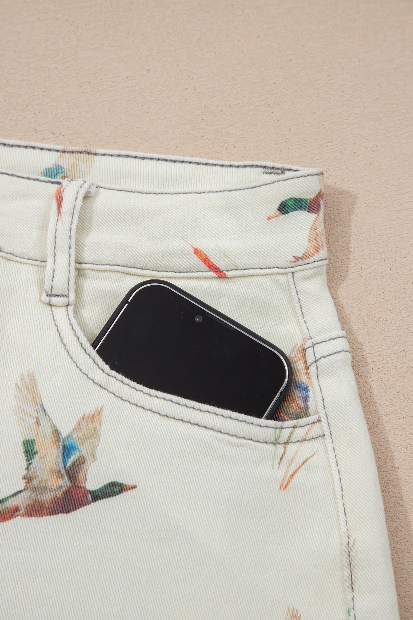 Duck Mallard High Waist Frayed Denim Shorts