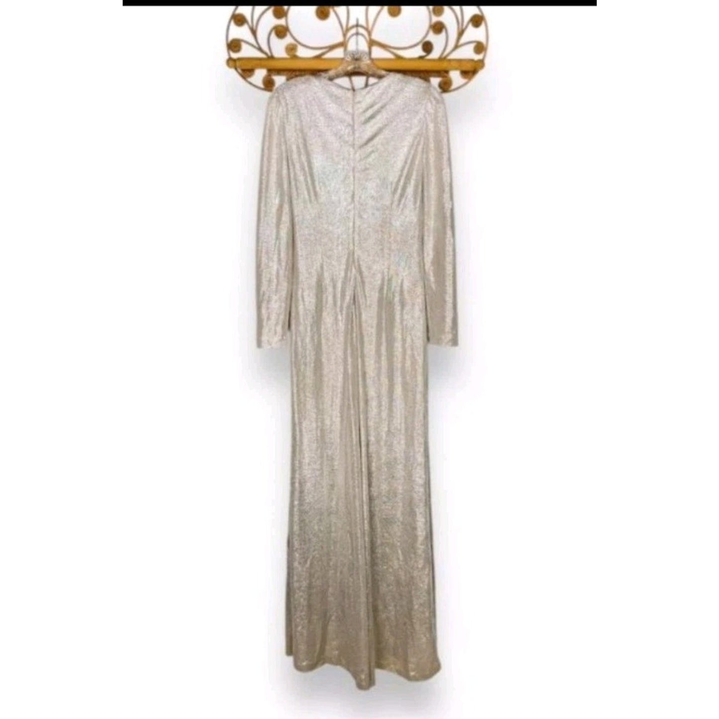 Eliza J Gold Metallic Twist Front Maxi Dress Womens Size 8 Long Sleeve Formal