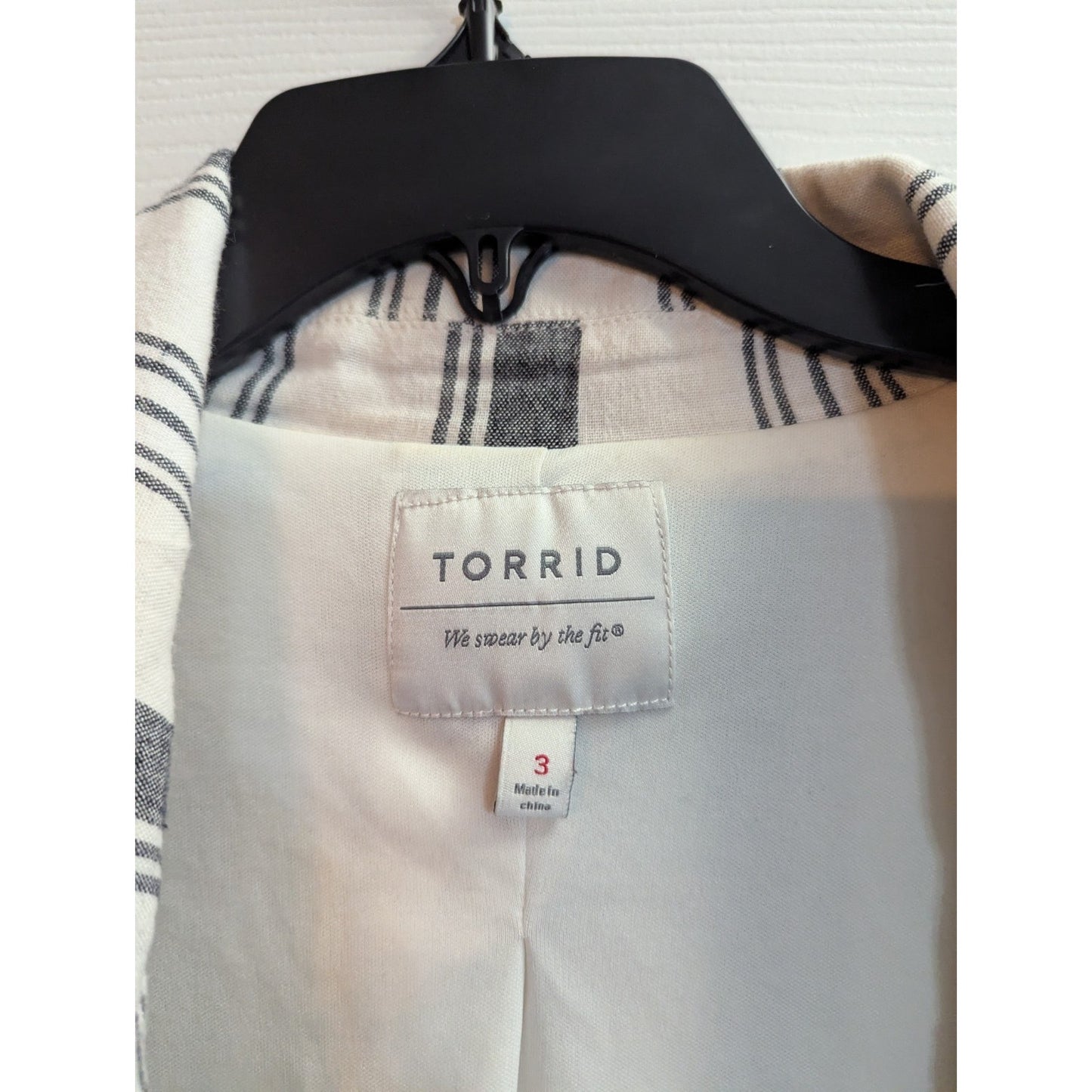 Plus Size Striped Linen Blend Blazer Jacket Neutral Black White Lightweight Open