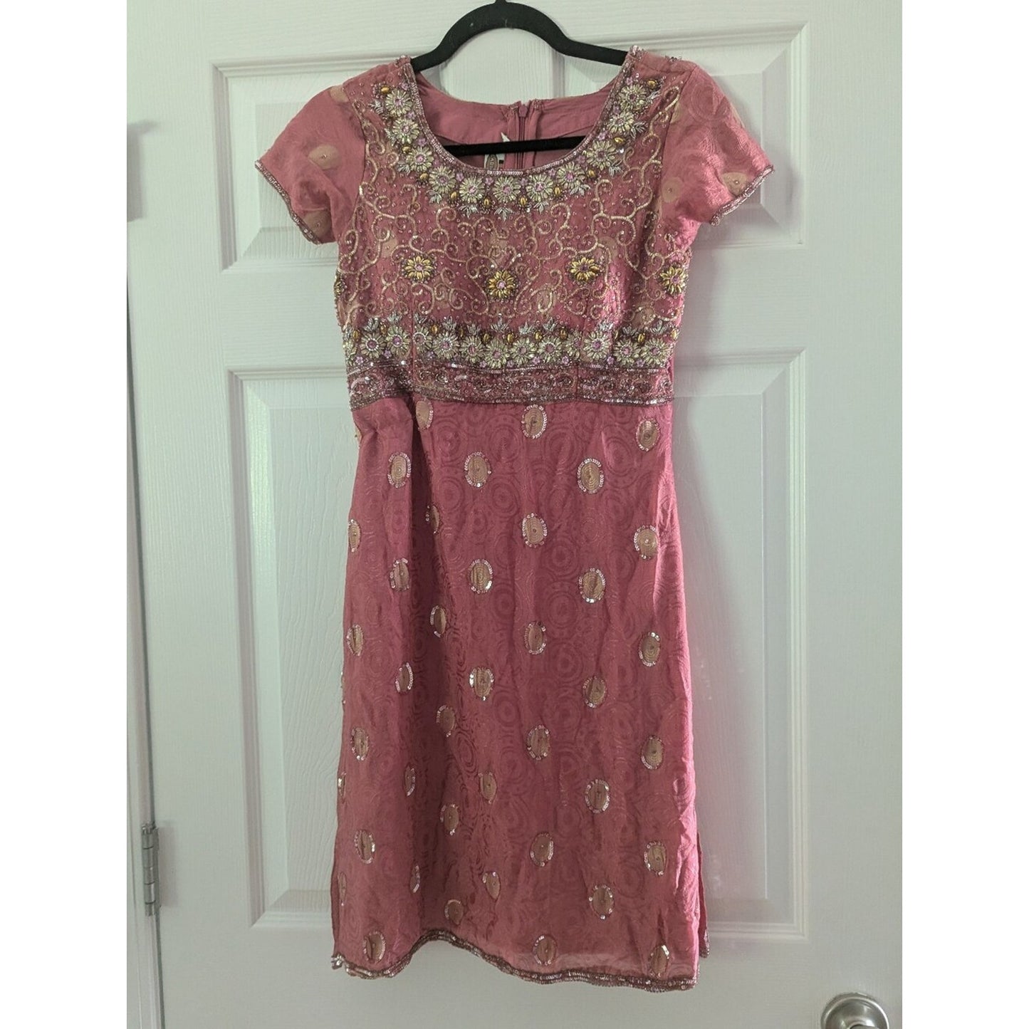 Ladlee Pink Gold Embroidered Beaded Sequin Indian Party Dress Size 34