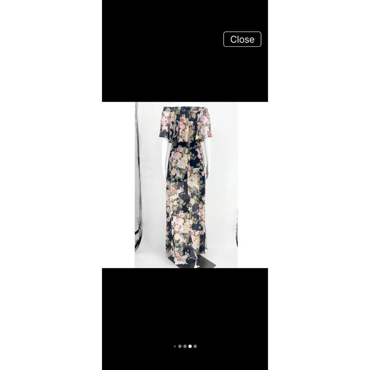 Show Me Your Mumu XS Navy Floral Off Shoulder Maxi Dress Sheer, Boho, Wedding