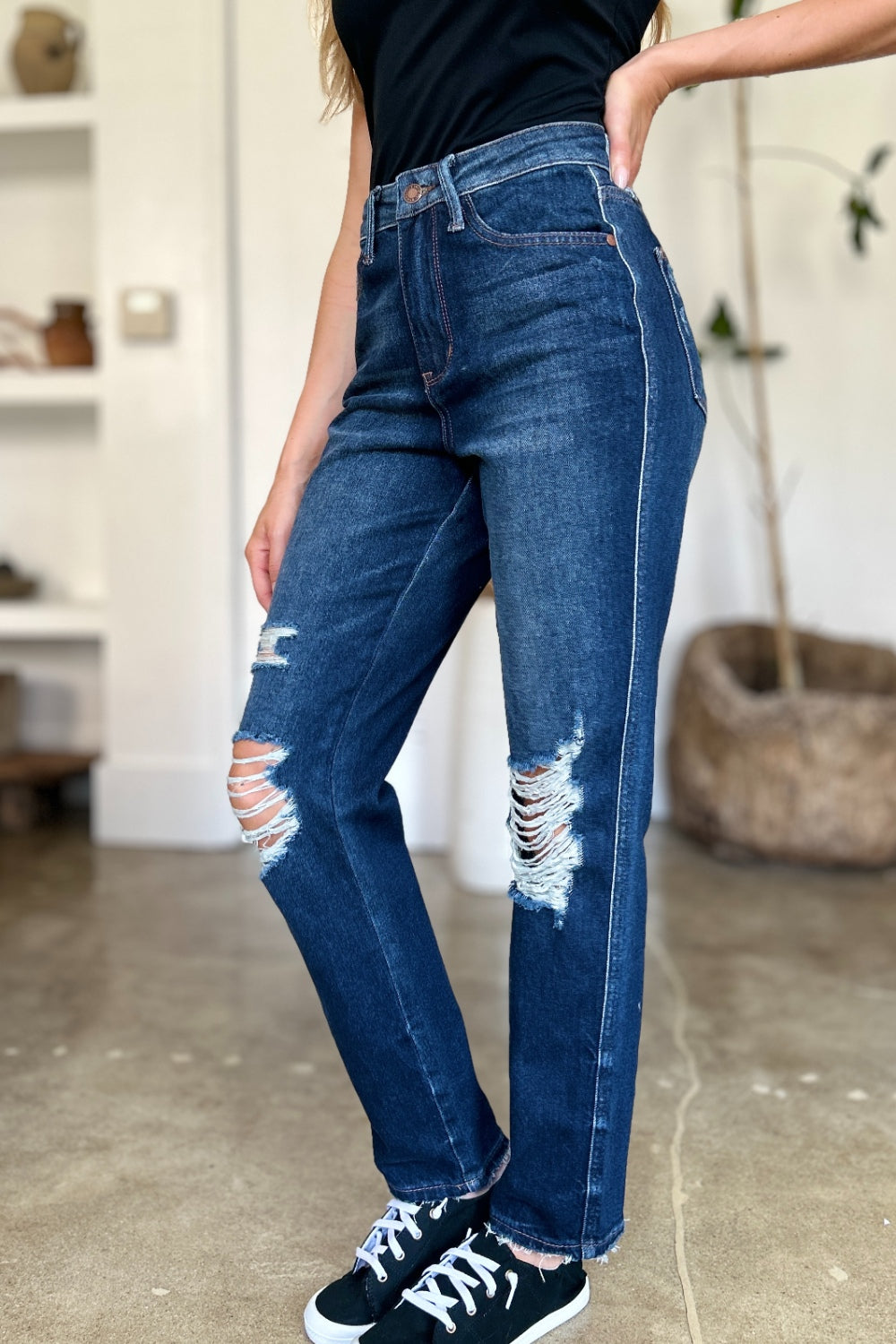 Judy Blue, High Waist destroyed denim jeans. Inseam 30" - Scarlett's Riverside Boutique 