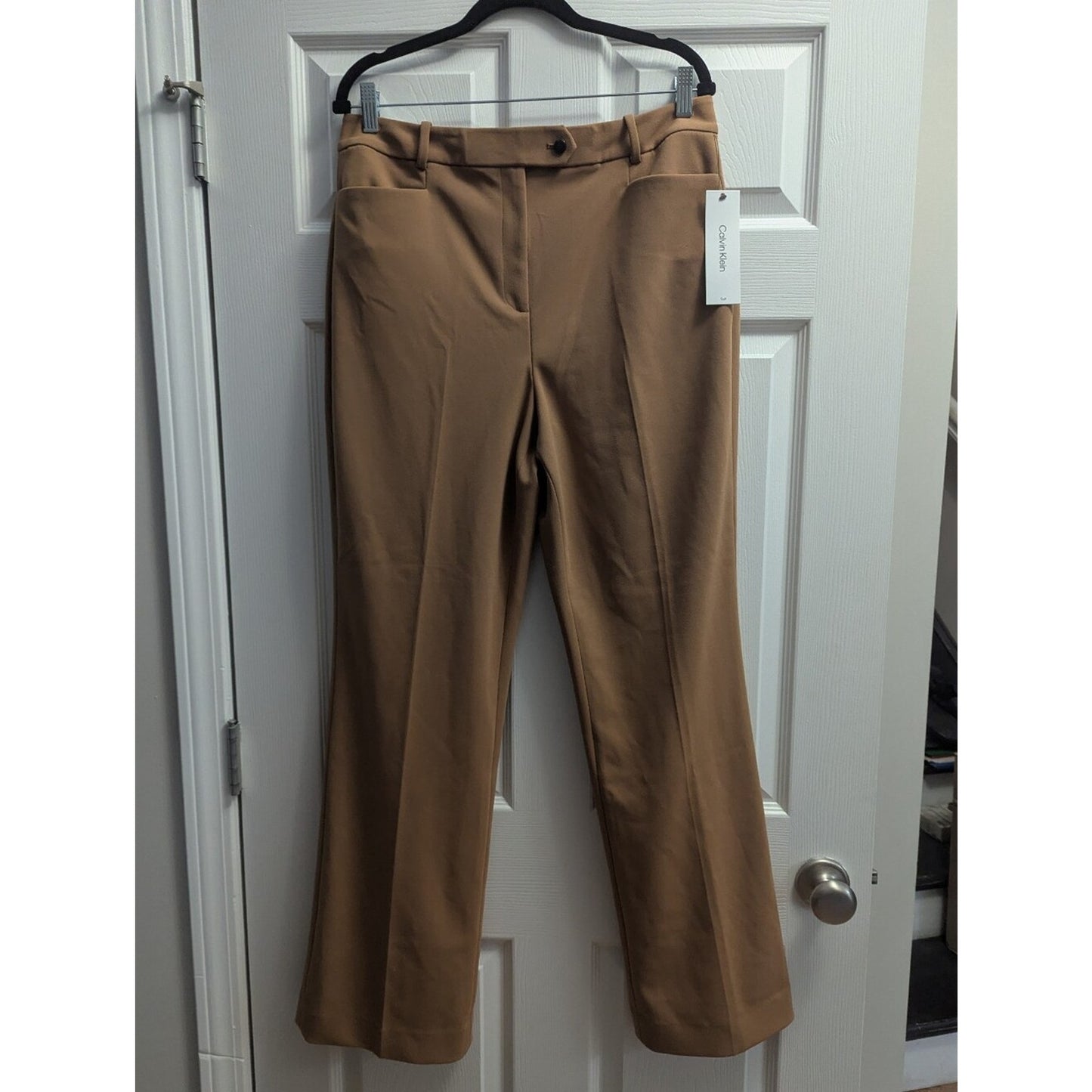 NWT Calvin Klein Camel Faux Suede Tapered Leg Pants Size 12 Inseam 32"
