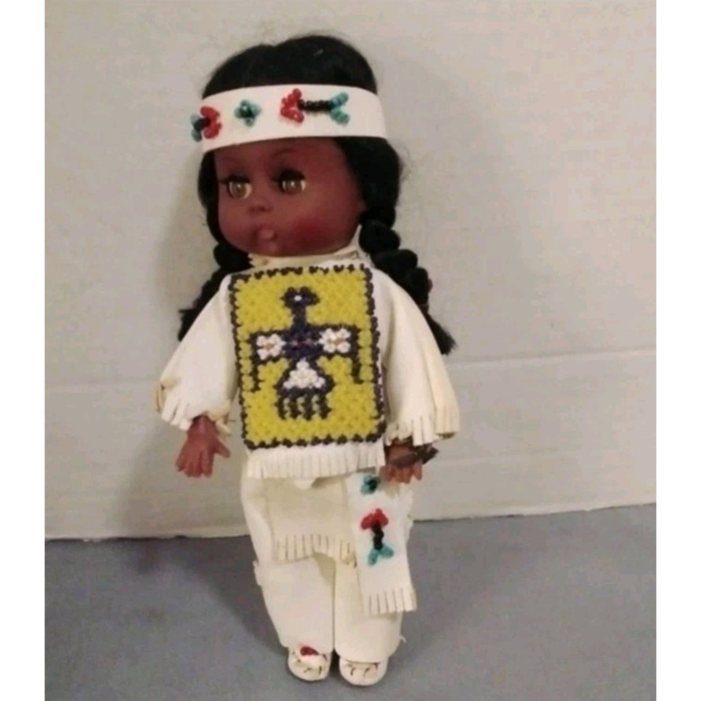Vintage Ethic American Leather Doll Beaded Outfit Braided Hair 10” Collectible