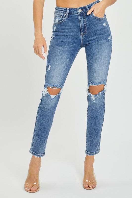 Risen Full Size High Rise Knee Distressed Skinny Jeans - Scarlett's Riverside Boutique 