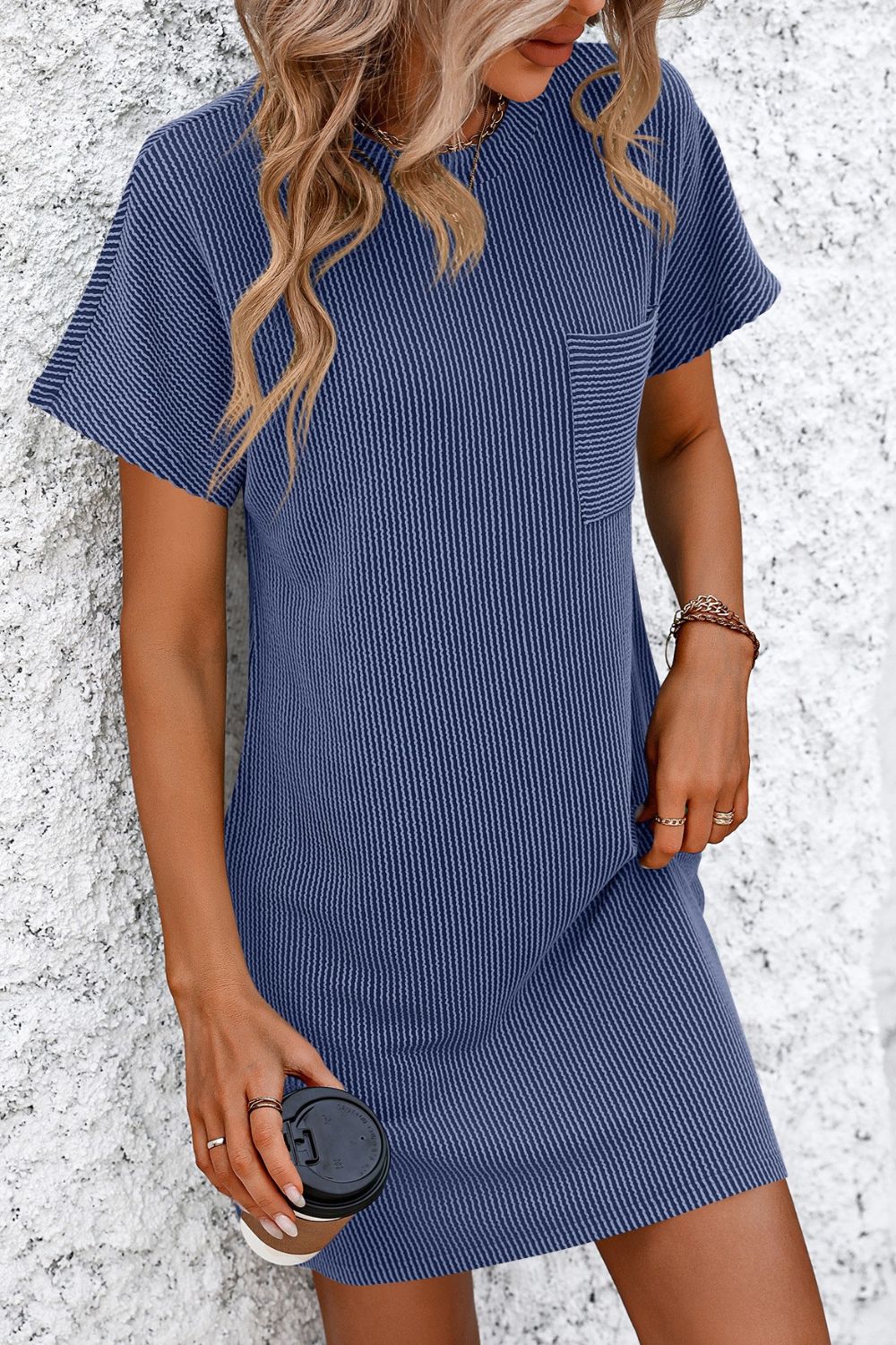 Ribbed Striped Short Sleeve Mini Tee Dress - Scarlett's Riverside Boutique 