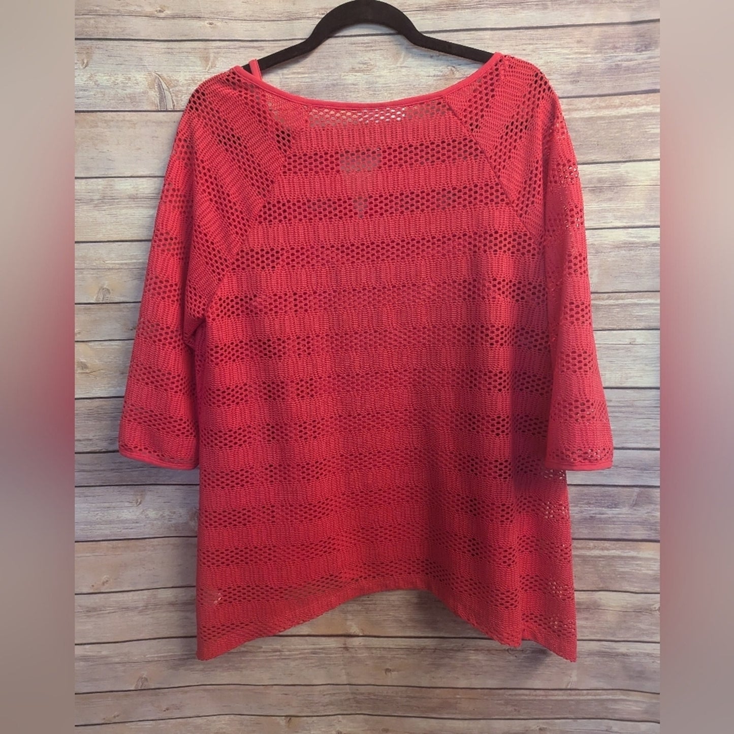 Dana Buchman Crochet Tunic Sz L, Coral 3/4 Sleeve With Cami Beach