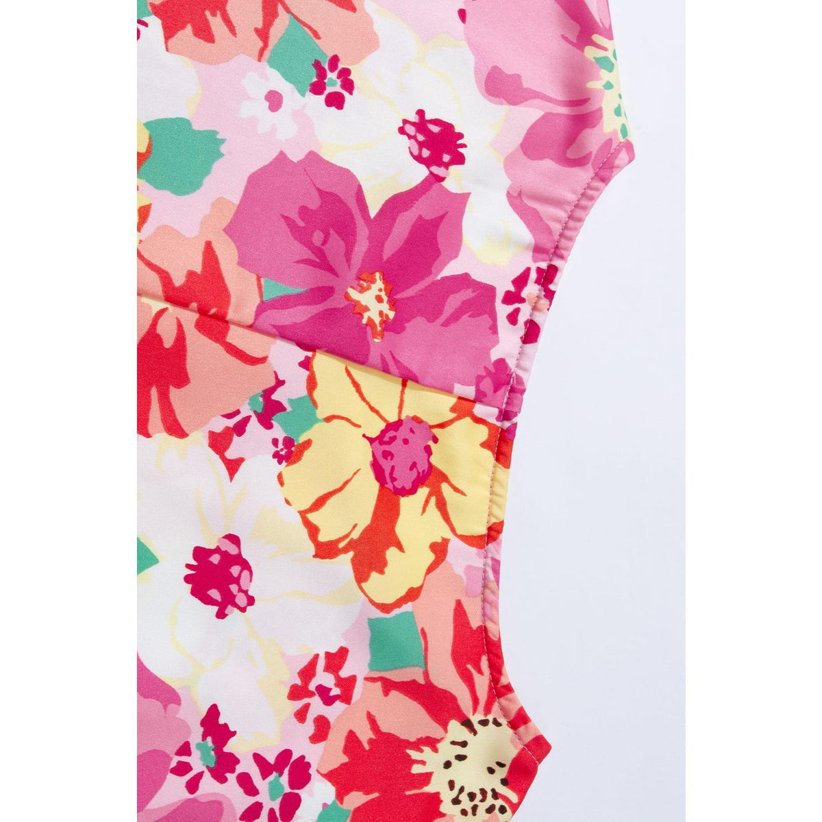 Pink Shirred Cuffs 3/4 Sleeve Floral Blouse Shirts Top Womenswear Print