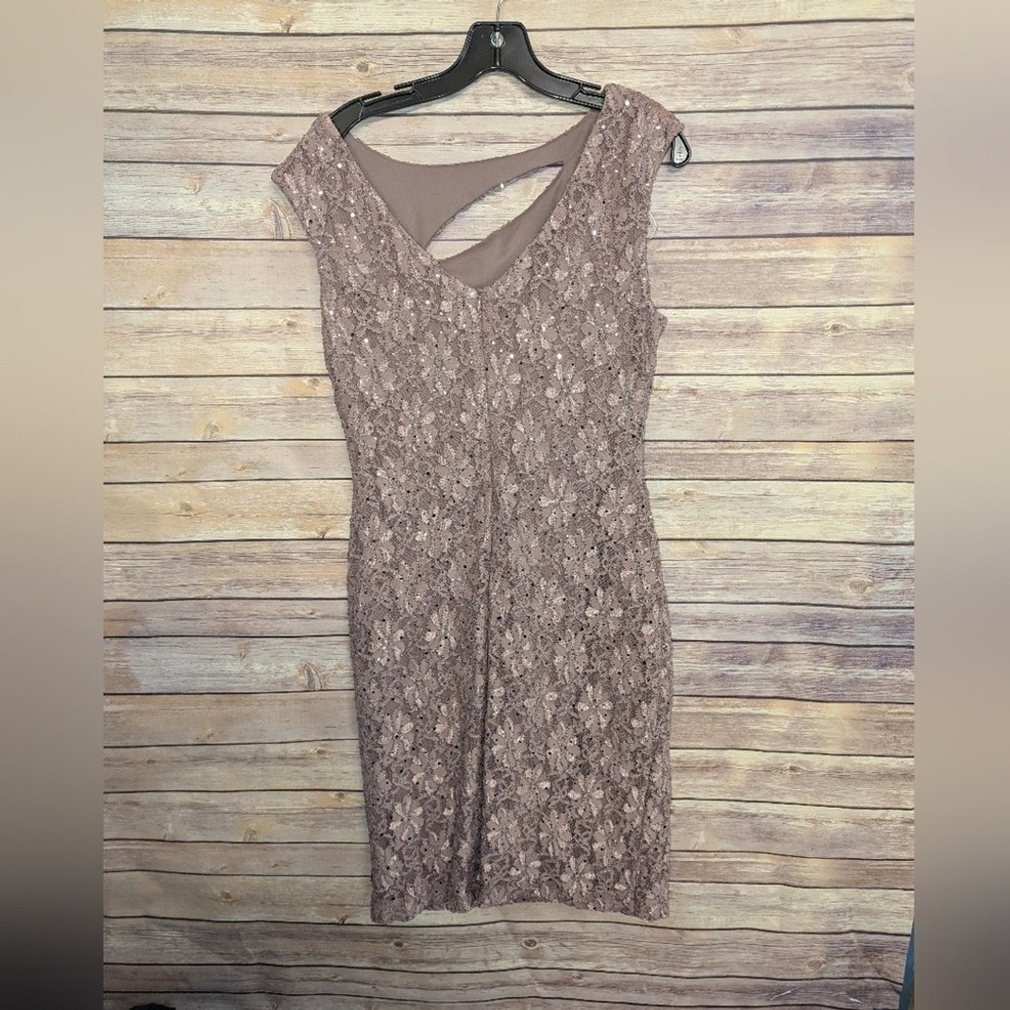 Connected Apparel Lace Sheath Dress Size 8 Pink Blush Sequin Floral Cocktail