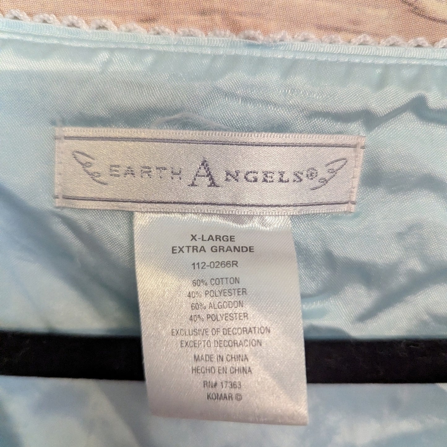 Earth Angels XL Light Blue Waffle Knit Sleep Shirt Nightgown Lace Trim Floral Em