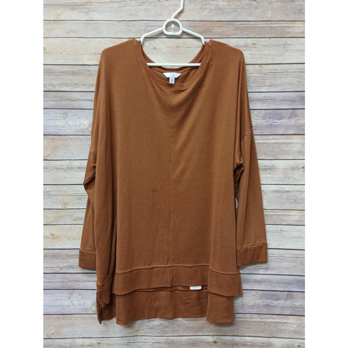 Time and Tru Plus XXL 20 Rust Brown Oversized Long Sleeve Tunic Top High Low Hem