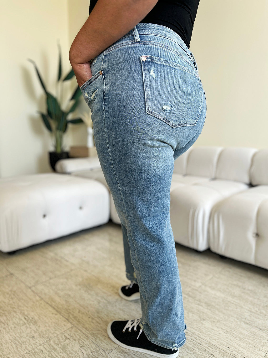 Judy Blue Full Size High Waist Distressed Straight Jeans - Scarlett's Riverside Boutique 